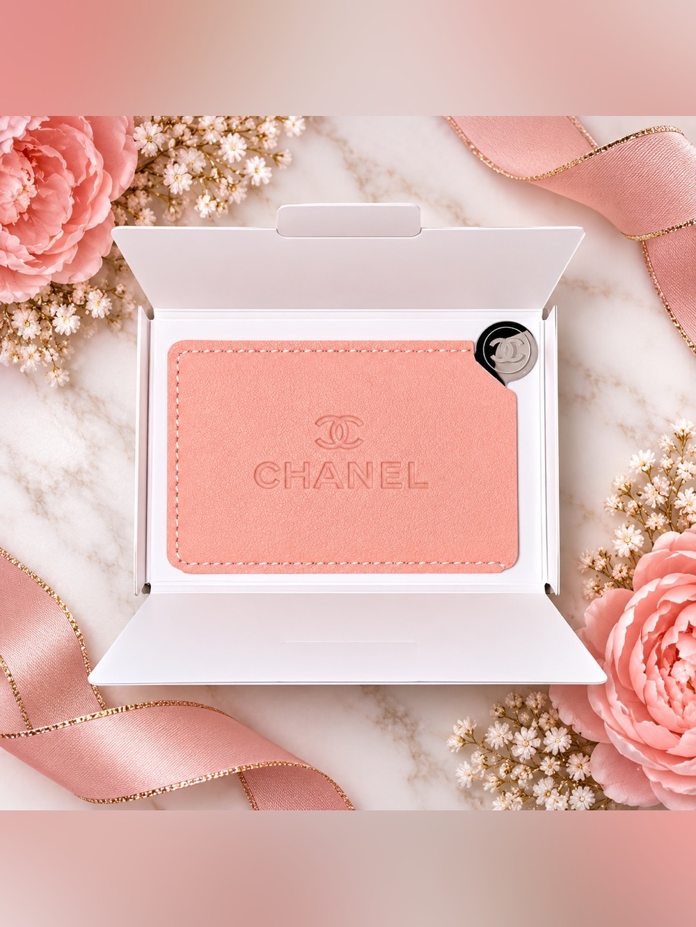 CHANEL GWP Coral Pink Leather Mirror/Card Holder